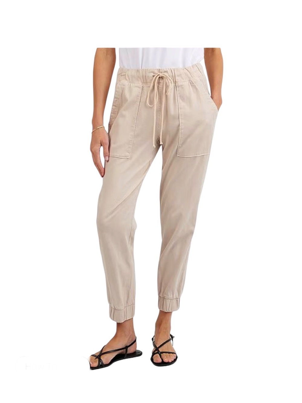 Bella Dahl Pocket Joggers Size M Sand Beige Elastic Waist Soft Comfy Inseam 26"